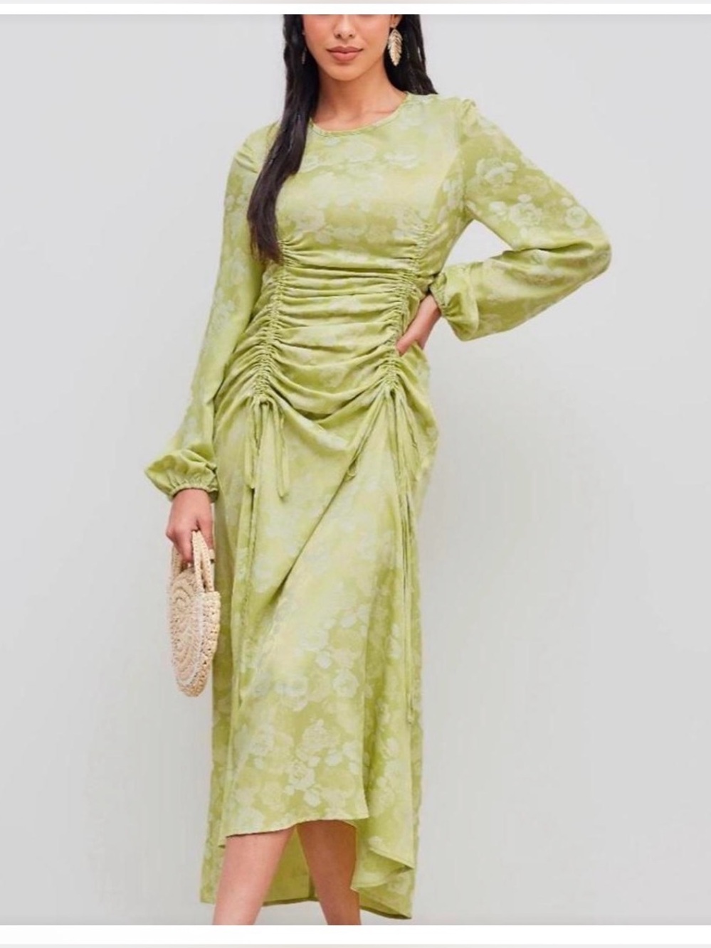 Lime Green Ruched Midi Dress
